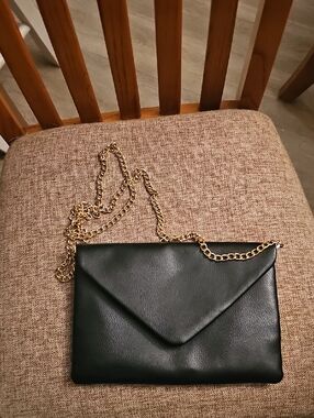 a new day Black Envelope Clutch with Gold Chain Strap